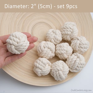 Juego de 9 nudos de macramé de 5 cm, ideal como recuerdo de boda, nudo de puño de mono, porta tarjetas, decoración de mesa playera para el hogar, nudo de pescador de cuerda, ø 5 cm