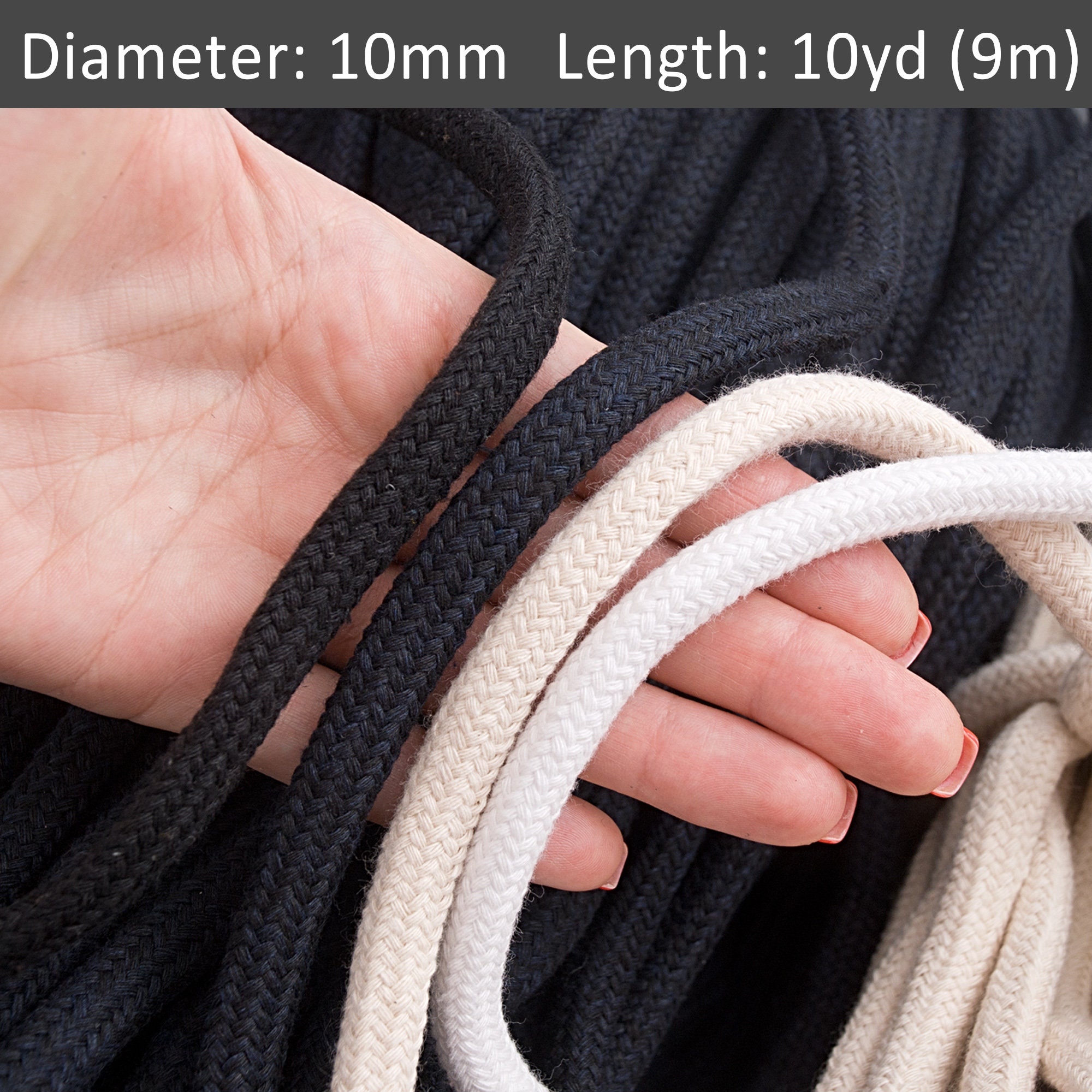 10mm Thick Cotton Rope30ft, Braided Rope, Drawstring Cord for Crafting,  Home Decor Rope, Wall Art Cord by the Yard / 30ft 10yds 9m 