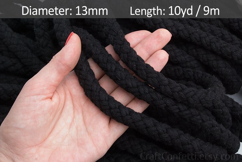 Black decorative braided rope 13mm. Natural thick rope. Handle Etsy