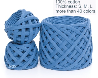 Steel Blue t-shirt yarn. Denim blue bulky yarn for Rug, handmade pet mats, Housewarming gift / 258PE / 10m = 11yd