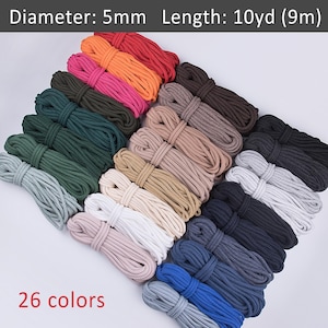 5mm Braided cord 10yds, Wall hanging cotton cord by the yard, Macrame cord, Sew Drawstring rope, DIY decor / 30ft = 10yds = 9m
