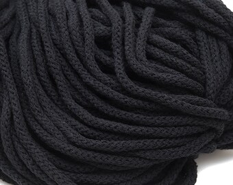 6mm Black crochet cord 25yds, Cotton braided cord, Craft Making soft rope, Macrame cord, Rug yarn, Decorative rope, Weaving / 25yd = 23m