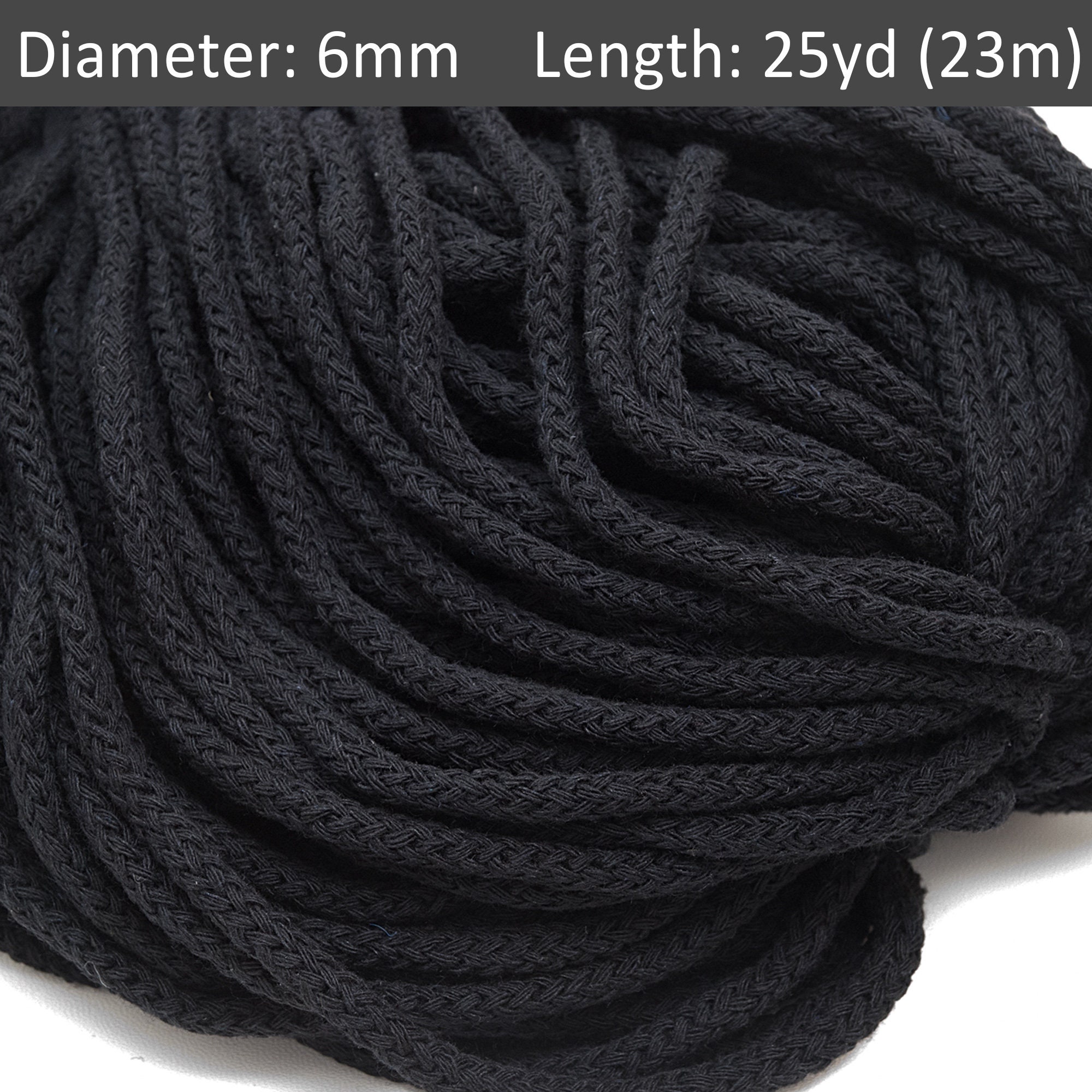 6mm Black Crochet Cord 25yds, Cotton Braided Cord, Craft Making Soft Rope,  Macrame Cord, Rug Yarn, Decorative Rope, Weaving / 25yd 23m -  Canada