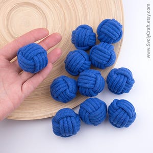 Blue Cotton Monkey Fist Knot Balls – Nautical Rope Decor, DIY Crafts, home styling props. Set of 10 / ø 3.5cm = 1 3/8"