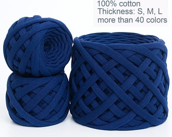 Midnight blue t-shirt yarn 10 meters, Blue cotton crochet yarn, Spaghetti chunky yarn, Necklace yarn Macrame Home decor / 282PE / 10m = 11yd