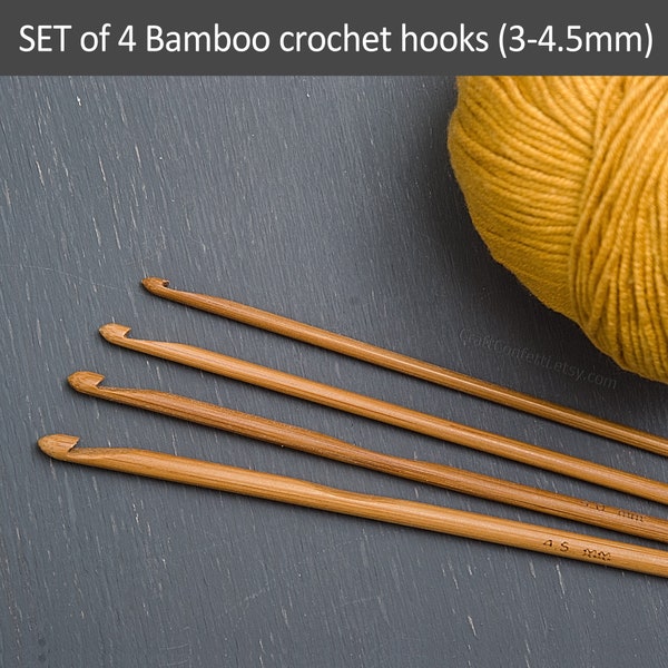 Mini crochet hooks set, 4 Bamboo crochet hooks, Tools supplies, Gift for Crocheter Sustainable Eco-friendly hook Crochet hooks 3/3.5/4/4.5mm