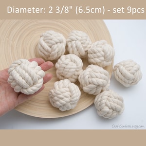 6cm Rope knot set 9pcs, Place card holder, Monkey fist beach house knot decor, Wedding table decor / ø 2 3/8&quot; (6.0-6.5cm)
