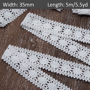 35mm White crochet lace trim 5.5yds, Cotton lace ribbon, Lace hem trim, Embellishment Sewing Craft Wedding Decoration 5m = 5.5yd