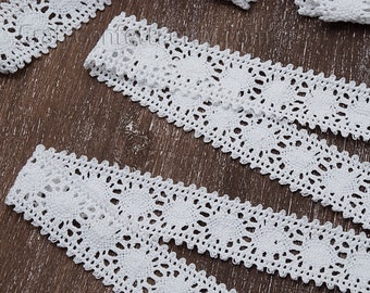 35mm White crochet lace trim 5.5yds, Cotton lace ribbon, Lace hem trim, Embellishment Sewing Craft Wedding Decoration 5m = 5.5yd