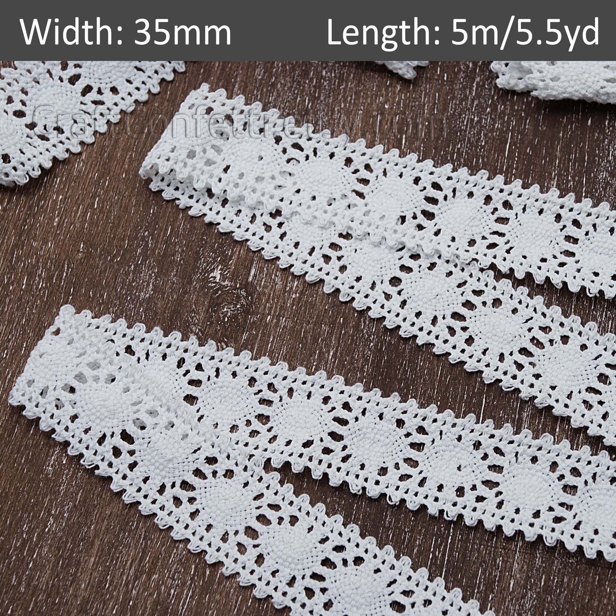 35mm White Crochet Lace Trim 5.5yds, Cotton Lace Ribbon, Lace Hem Trim,  Embellishment Sewing Craft Wedding Decoration 5m 5.5yd -  Canada