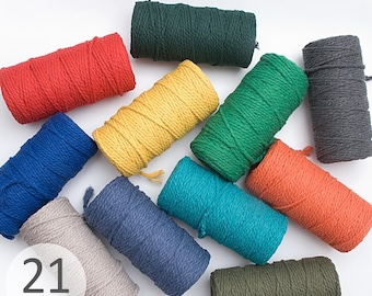 3-4mm cotton twisted cord 100 yds / 350 grams. Textile weaving cord for Macrame, Knotting crafting, DIY wall hangings, and Decorations.
