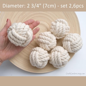 7cm Macrame knots set 6pcs, Monkey fist knot, Place card holder, Wedding decor, Beach house table decor, Rope fishermans knot / ø 2 3/4&quot;