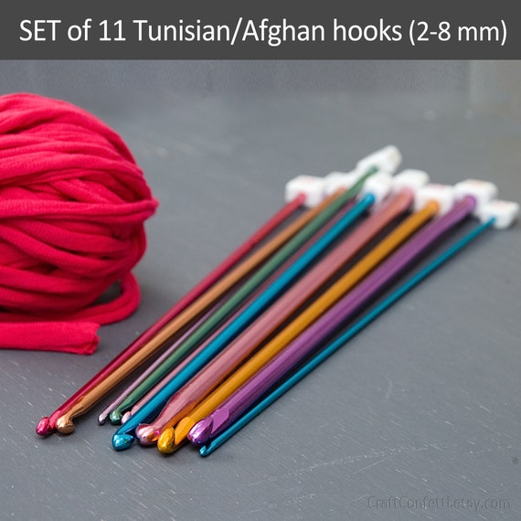 Tunisian Crochet Hook Set Includes X11 Long Hooks Sizes: 2mm-8mm