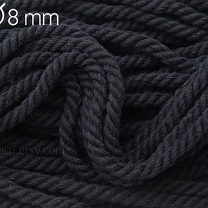 8mm Black cotton rope 10yds, Black cotton twisted rope, Cotton twisted rope, Home decor rope, Macrame rope / 30ft 10yd 9m image 2