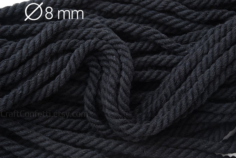 8mm Black cotton rope 10yds, Black cotton twisted rope, Cotton twisted rope, Home decor rope, Macrame rope / 30ft 10yd 9m image 2