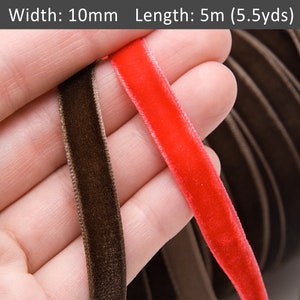 10 mm Samt-Geschenkband 5 Meter. Rot und Braunes Samtband mit Samtband zum Nähen, Hutbesatz, Hutbesatz, Nähzubehör / 5,5m