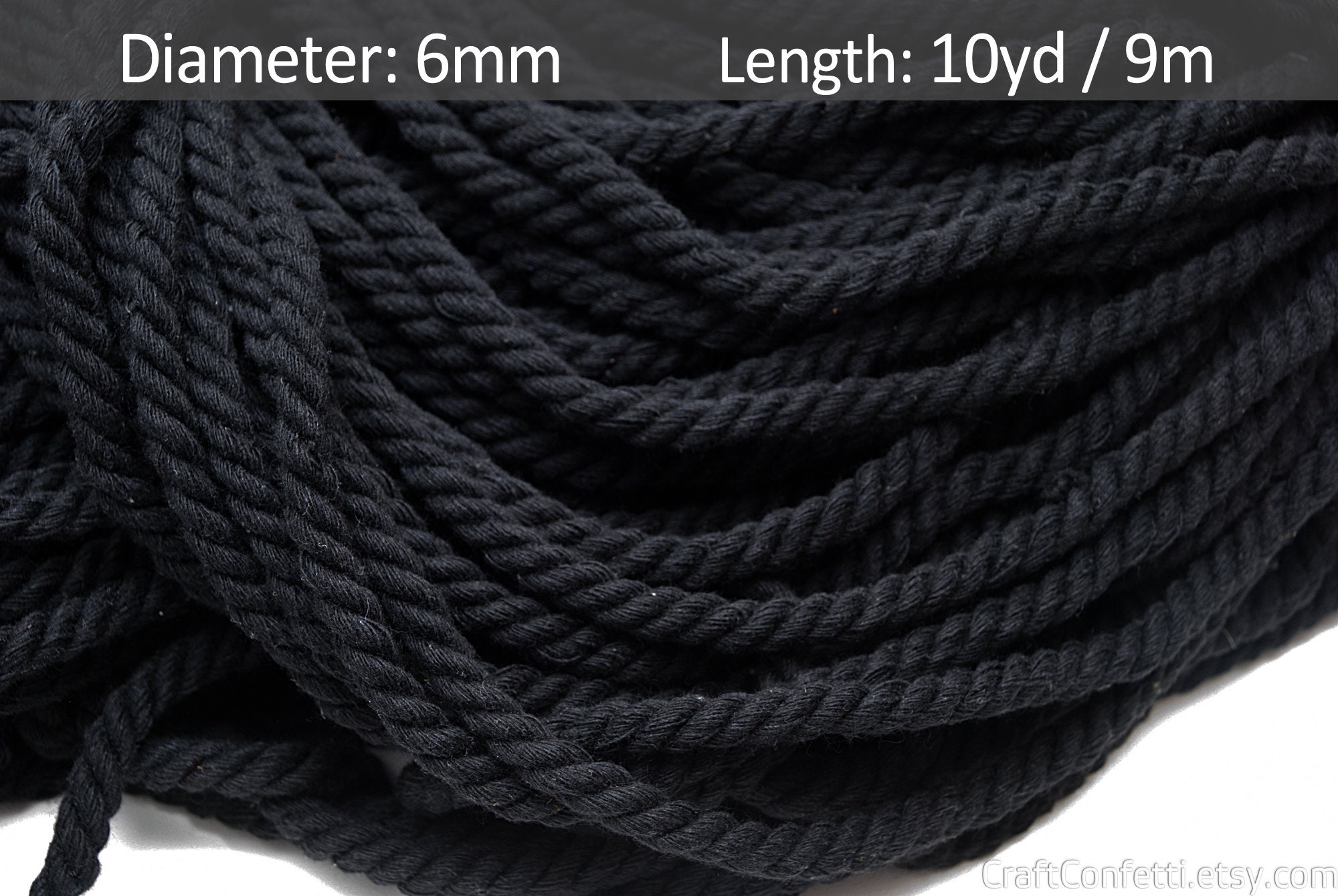 Black cotton rope 6mm 100 cotton cord Cotton twisted rope Etsy