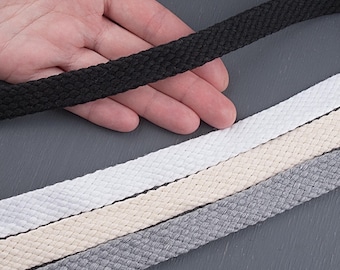 17mm Flat cotton braided tape 5yds. Soft Rope for Crafting, Macrame, DIY Projects, Hoodie Drawstring Cord / 15ft =5yds = 4.5m