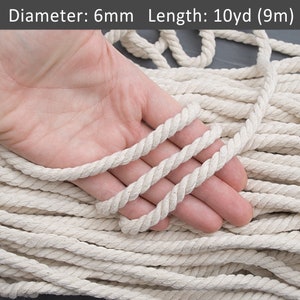 6mm Beige cotton rope 10yds. Natural cotton twisted rope for Macrame, craft supplies, Decoration, wall hangings / 30ft = 10yds = 9m