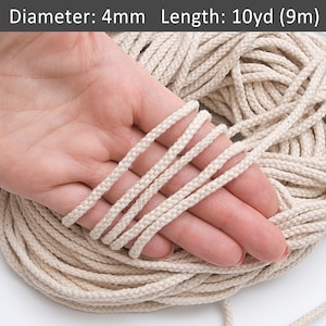 4mm braided cotton cord 30ft, Ivory macrame string, Knotting cord, Beige macrame wall hanging Decoration cord / 30ft = 10yds = 9m