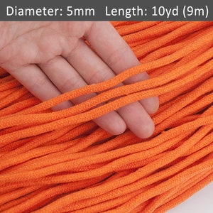 5mm Orange braided cord 10yds, Craft cotton cord by the yard, Wall hanging decor Macrame cord, Sew drawstring rope trim / 30ft = 10yd = 9m