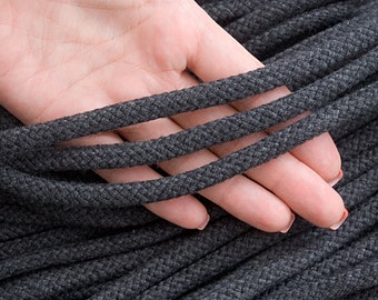 8mm Dark Gray cotton rope 30ft, Drawstring rope, Braided home decor cord, Macrame wall art cord, Cord for crafting / 30ft = 10yds = 9m