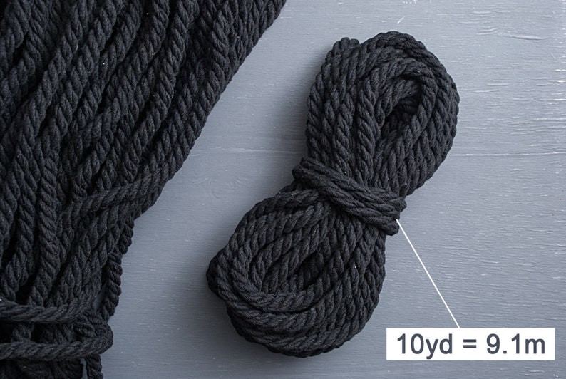 8mm Black cotton rope 10yds, Black cotton twisted rope, Cotton twisted rope, Home decor rope, Macrame rope / 30ft 10yd 9m image 4