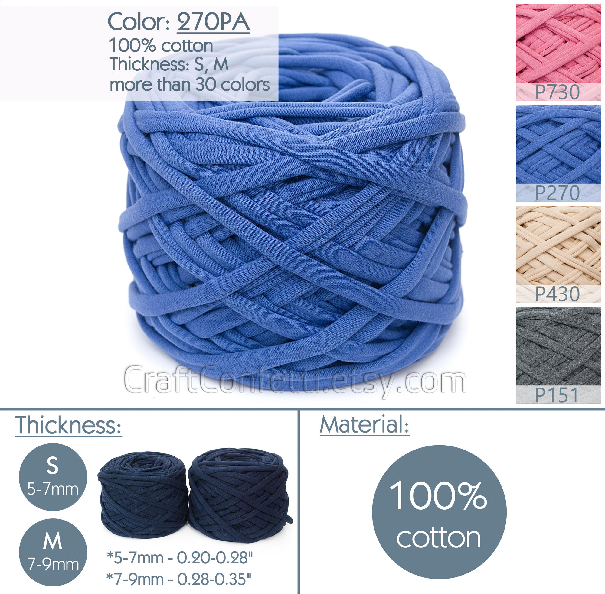 Indigo tshirt yarn 10mtrs Blue chunky cotton yarn Spaghetti Etsy