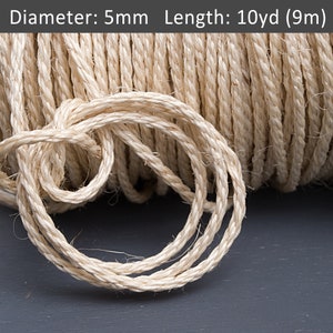 Cavo in sisal da 5 mm 10 yd, cavo per la casa del gatto, corda per animali domestici, cavo da giardino, cavo per tappeti da esterno, progetti fai da te, cavo ruvido ecologico / 30 piedi = 10 yd = 9 m