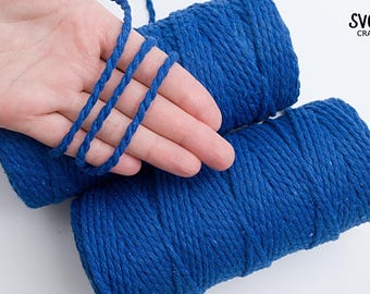 Blue Cotton Cord, 4mm Soft Twisted Rope, Macrame, 100 yds