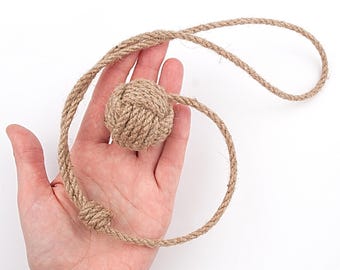 Monkey Fist Curtain Tieback with a single ball, Handmade macrame Holdbacks for Drapes, For Office, Living Room, beach house