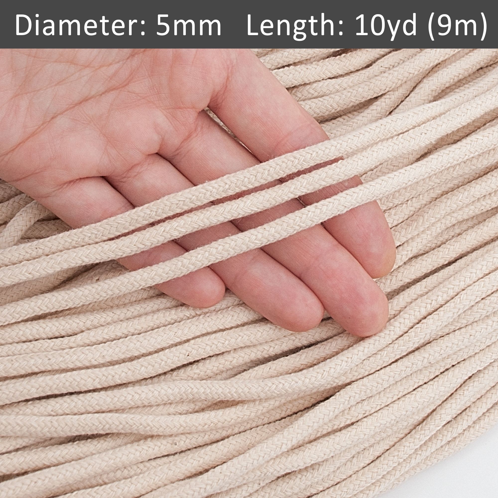 5mm Nude Braided Cord 10yds, Wall Hanging Cotton Cord by the Yard