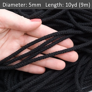 5mm Black macrame cord 10yards. Black braided cotton cord for Decorations, Sewing, Macrame, Craft supplies / 30ft = 10yd = 9m