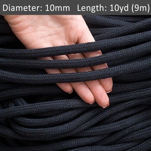 10mm Navy braided rope 30ft, Thick cotton rope, Drawstring Knotting cord, Home decor rope, Wall art cord by the yard / 30ft = 10yds = 9m