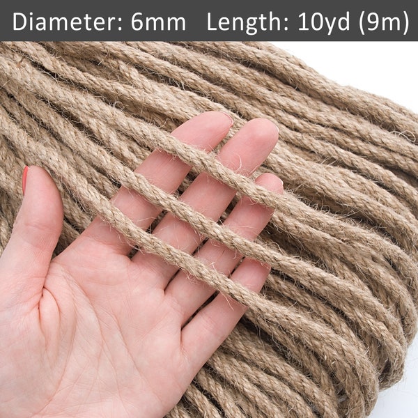 Jute gedrehte Kordel 6mm. Natürliche Juteschnur. Rohes Juteseil. Schlichte Hochzeitsdekor Geschenkverpackung Juteschnur Bastelschnur / 30ft = 10yd = 9m