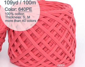 Red Coral t-shirt yarn 100m 109yd, Pink fabric yarn, Soft cotton spaghetti yarn, Macrame crafting Crochet yarn Rug / 640PE