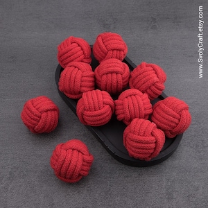 3.5cm Red Monkey Fist set of 10pcs.  Macrame Knots for Home & office decor, Table card holders for nautical weddings or events.