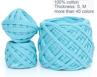 Turquoise tshirt yarn 10meters, Blue chunky yarn, Crochet cotton spaghetti yarn, Rug yarn, Jewelry yarn, Home decor / 235PE /  10m = 11yd