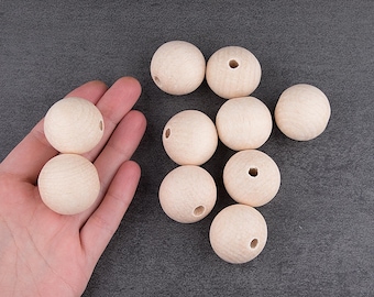 Unfinished 30mm Wooden Beads - Set of 10 - Natural Wood Beads for Crafting, DIY Jewelry, Macrame, Home Decor