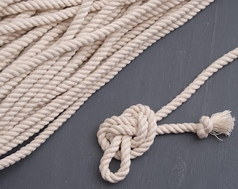 Beige Cotton Macrame Rope, 6mm Twisted Cord / 30ft = 10yd = 9m