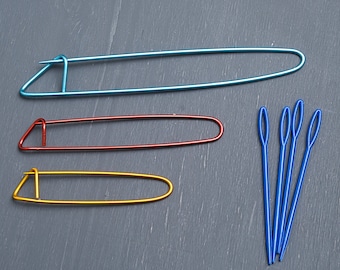 Knitting tools set, Plastic needles and Metal stitch holders, Big eye plastic sewing needles, Kids crafting, Crochet finishing needles