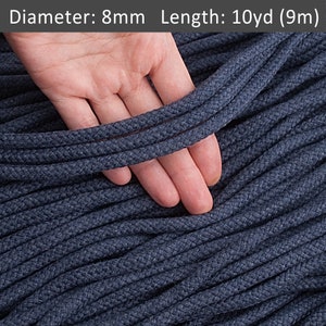 Cuerda de algodón trenzada azul de 8 mm para manualidades, decoración del hogar, macramé, cuerda de cordón suave, / 30 pies = 10 yardas = 9 m
