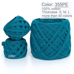 Green teal t-shirt yarn. Cotton jersey yarn. Turquoise textile yarn. Crafter gift Crochet textile yarn Nursery rug yarn / 355PE / 10m = 11yd