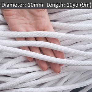 10mm White braided rope 30ft, Macrame cotton rope, Knotting cord, Home decor rope, Wall hanging cotton cord by the yard / 30ft = 10yds = 9m