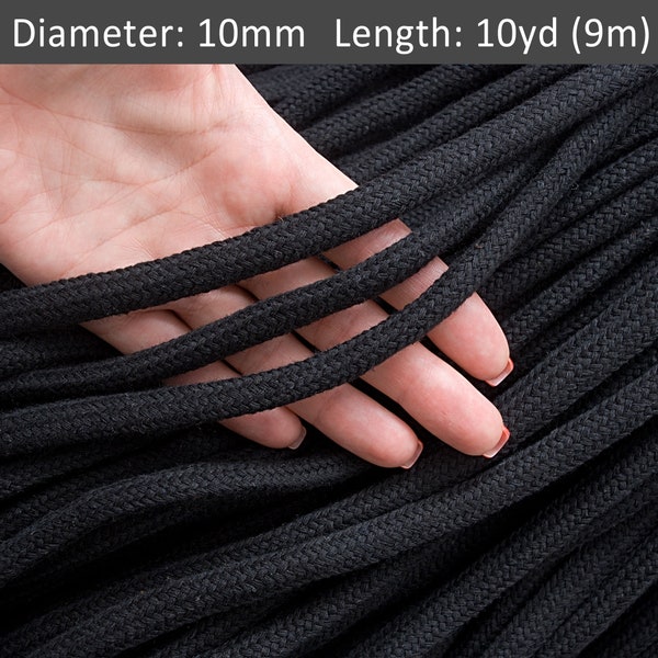 Corde tressée noire de 10 mm 30 pieds, corde en coton épais, corde à nouer, corde pour décoration d'intérieur, corde en coton à suspendre par mètre / 30 pieds = 10 yds = 9 m