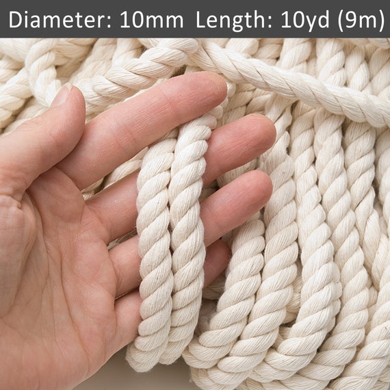 10mm Nautical Rope 10yds, Beige Cotton Rope, Twisted Thick