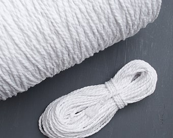 3-4mm White cotton twisted cord 10 or 25yds, Macrame string, Wall hanging decor, Natural cotton soft cord, Bulk cord, Craft supplies