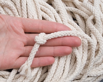6mm Braided macrame cord 10yds, Beige Woven cord, 100% cotton cord for DIY, Bags Accessories, Craft Projects, Decoration / 30ft = 10yd = 9m