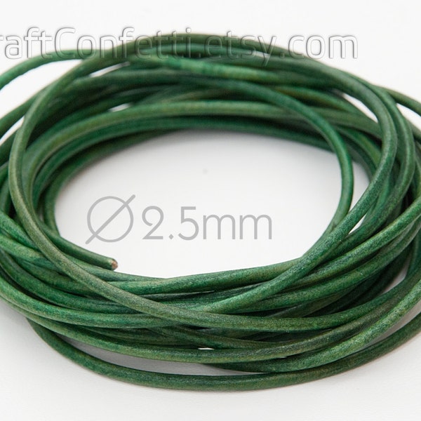 Antique green leather cord 2.5mm round leather cord Austrian leather cord Jewelry supplies Jewelry cord Genuine leather cord 2.3m