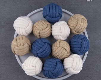 Coastal Decor Monkey Fist Knot Set of 12. Rope Ball Bowl Filler. Beige Taupe Navy Home Accents, Shelf Styling, Beach House Decor / ø 4см